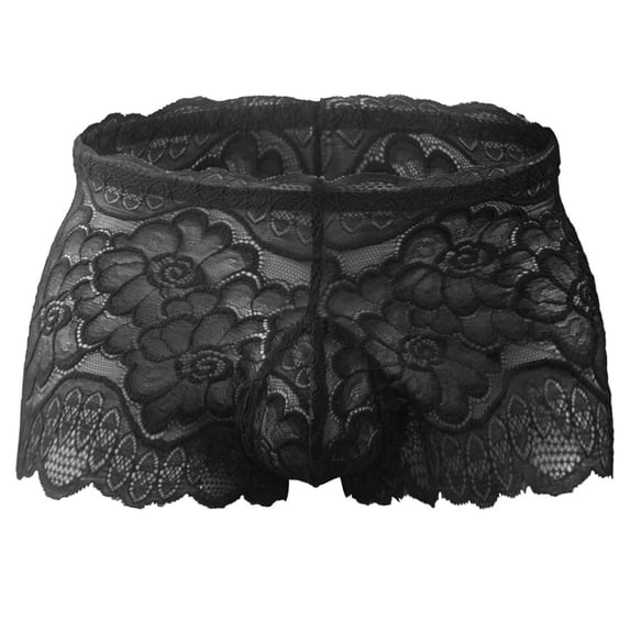 Nilvkv Boxer Briefs for Men, Mens Underwear, Regular Mid Rise Solid Lace Breathable Comfort Single Stylish Bottom Stretchy Lightweight Black Free Size