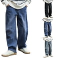thumbnail image 1 of Nilvkv Boys Baggy Jeans, Jeans for Boys, Relaxed Fit Curved Wide Leg Denim Trousers with Side Pockets for Casual Wear Blue 9-10 Years, 1 of 9