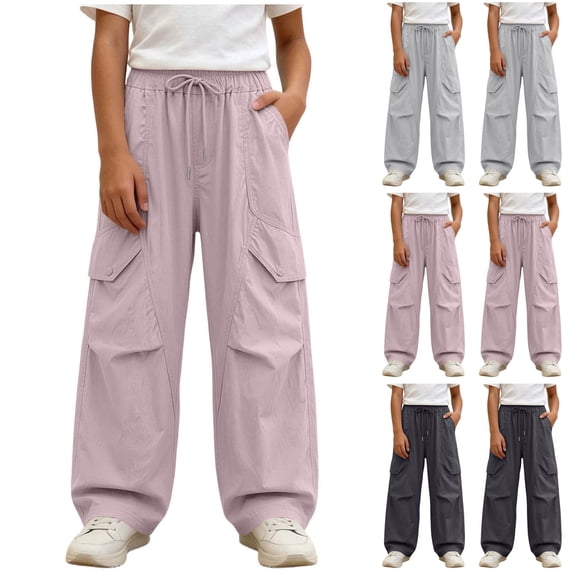 Nilvkv Boys Cargo Pants, Boys Relaxed Fit Solid Color Drawstring Joggers with Large Utility Pockets, made for Outdoor Wear Gray 11-12 Years