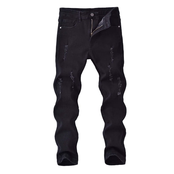 Nilvkv Boys Jeans, Jeans for Boys, Kids Distressed Stretchy Denim Pants Loose Fit Straight Leg Casual Summer Black 13-14 Years