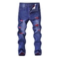 thumbnail image 1 of Nilvkv Boys Jeans, Jeans for Boys, Kids Distressed Stretchy Denim Pants Loose Fit Straight Leg Casual Summer Blue 13-14 Years, 1 of 2