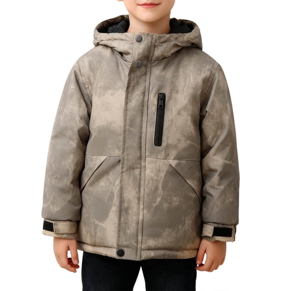 Nilvkv Boys Puffer Jacket, Boys Winter Jacket, Camouflage Hooded Long Sleeve Padded Jacket with Pockets Beige 3-4 Years Beige 3-4 Years