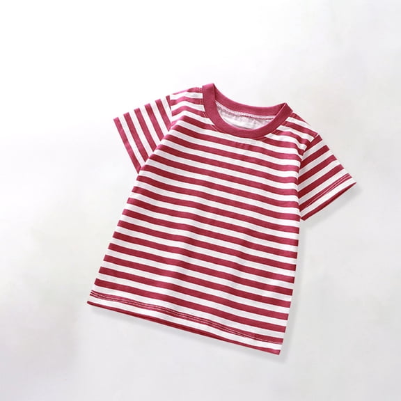 Nilvkv Boys Shirts, Short Sleeve for Girls, Children's Summer Stripe Print Casual Sports Short Sleeve Round-Neck Blouses for Kids