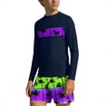 thumbnail image 1 of Nilvkv Boys Swim Set,Boys Bathing Suit,Long Sleeve Hawaiian Print Stretchy Rash Guard Set Surfing Beach Summer Purple 3-4 Years, 1 of 7