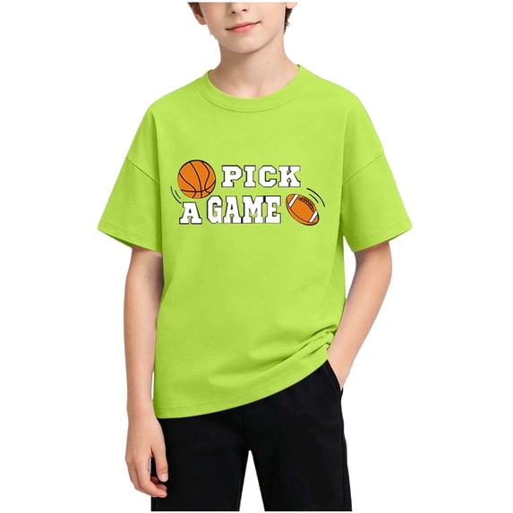 Nilvkv Boys T Shirts,Shirts for Boys,Kids Short Sleeve Crew Neck T-Shirt Basketball Print Pick a Game Soft Casual Breathable Top Green 11-12 Years