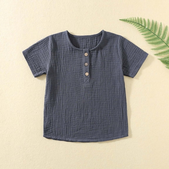 Nilvkv Boys T Shirts, Short Sleeve for Girls, Toddler Kids Boys Fashion Wrinkled Yarn Shirt Round Neck Long Sleeve Button Top