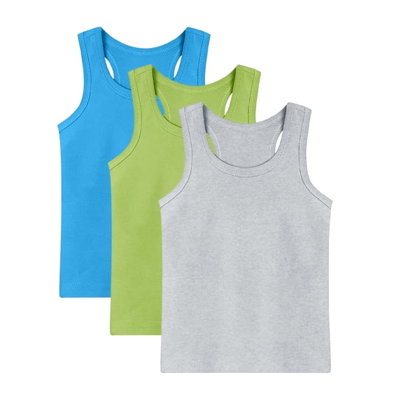 Nilvkv Boys Muscle Shirts, Boys Tank Tops, Kids 3 Pack Solid Sleeveless Round Neck Fitted Top Set Casual Summer Multicolor 6-7 Years
