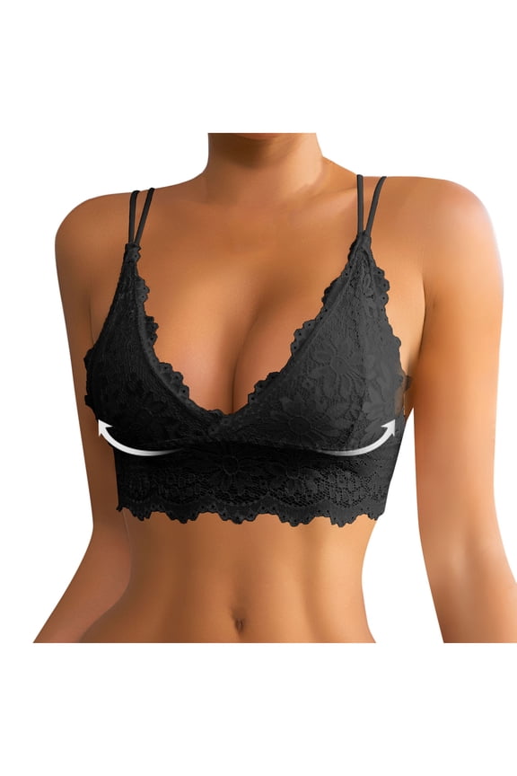 Bralettes for Women, Push Up Bra, Anti Slip Lace Breathable Open Back Spaghetti Strap Push Up Cami Bra Black 36ABC