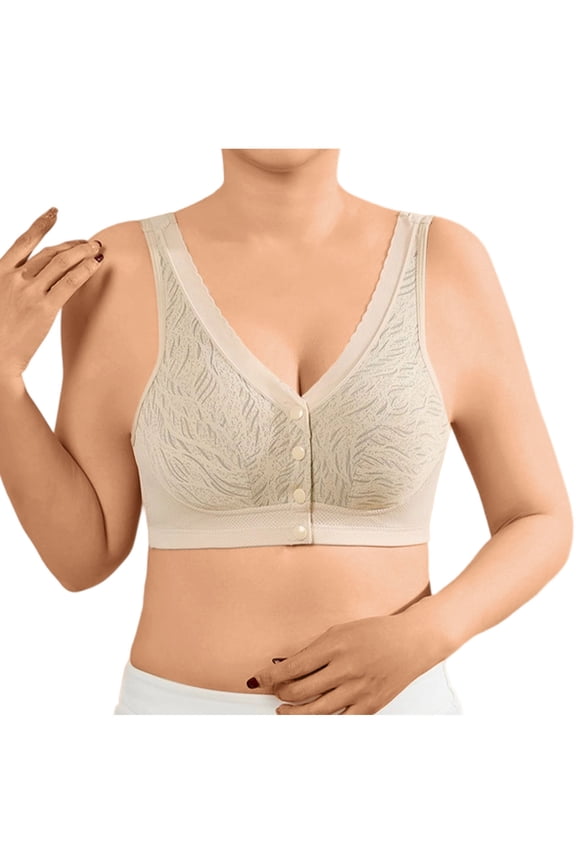Bras for Older Women, Wireless Bras for Women, Cotton Cami Style Front Closure Ice Silk Seamless Plus Size Thin Bra Beige 36BCD