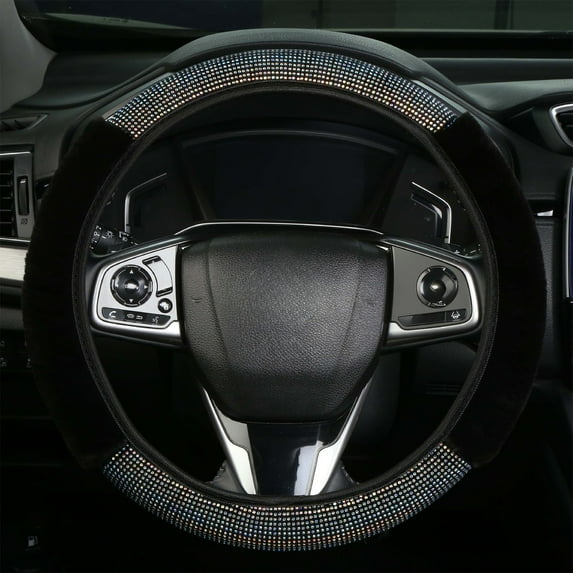 Nilvkv Car Steering Wheel Cover Elastic Fluffy Plush with Flash Diamonds Non-Slip Grip Universal 38cm, Car Accessories