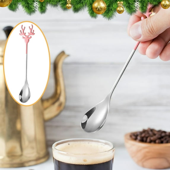 Nilvkv Christmas Spoons CHRlSTMAS-GlFT Reindeer Spoon 304 Stainless Steel Coffee Spoon Mixing Spoon Dessert Ice Cream Spoon, Christmas Decorations