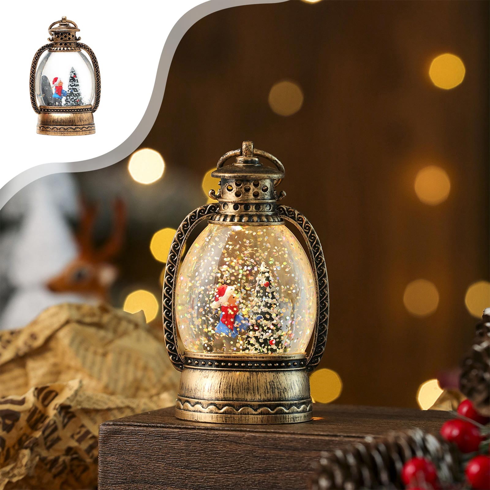 Nilvkv Christmas Lights, 2PC Christmas Lamp Water-Filled Oil Lamp Drifting Snow Interior Wind Lantern Scene Night Light(150ml), Christmas Decorations