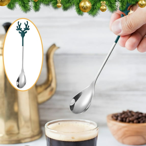 Nilvkv Christmas Spoons CHRlSTMAS-GlFT Reindeer Spoon 304 Stainless Steel Coffee Spoon Mixing Spoon Dessert Ice Cream Spoon, Christmas Decorations