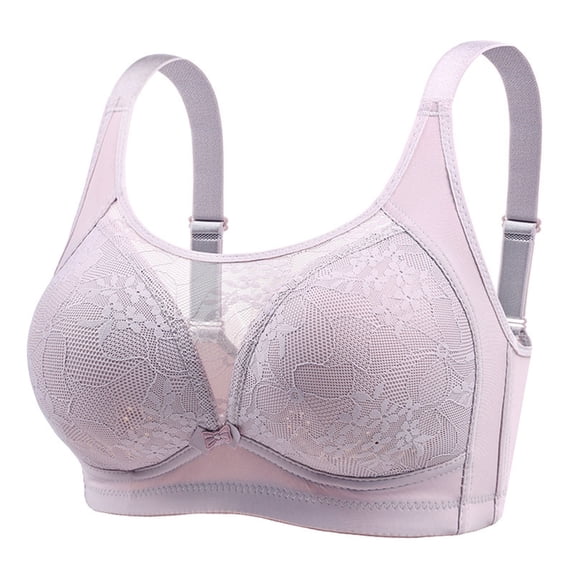 Nilvkv Comfortable Bras for Women, Plus Size Bras, Embroidered Lace Trim Thin Breathable Comfort Plus Size Wireless Everyday Bra Gray 40BCD