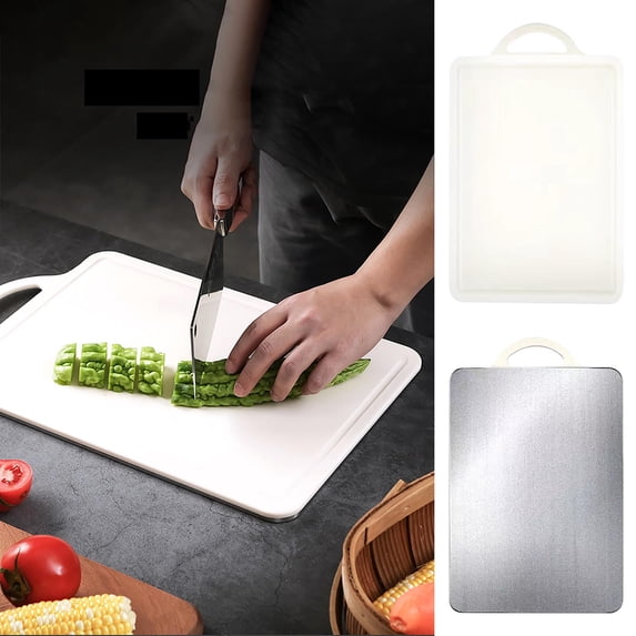 Nilvkv Cutting Board Double Sided, 12.8in Butcher Block for Kitchen Chopping Meat and Vegetables by Stainless Steel, Food-Grade, Easy to Clean