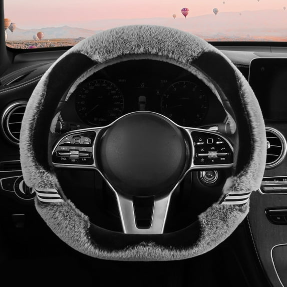 Nilvkv D Shape Plush Car Steering Wheel Cover Warm Winter Anti Slip Handlebar Cover for Cold Weather Driving, Car Accessories