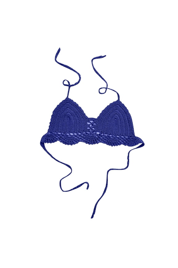 Demi Bras for Women, Bralettes for Women, Handmade Crochet Push Up Bohemian Beach Thin Strap Open Back Bra Blue 34ABC