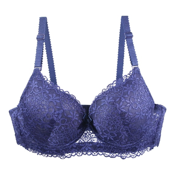 Nilvkv Demi Bras for Women, Push Up Bra, Regular Strap Wireless Lace Trim Deep Plunge Push Up Everyday Bra Blue 44DE