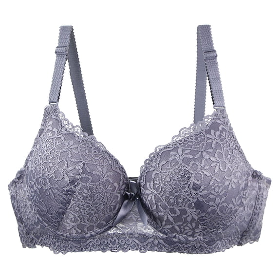 Nilvkv Demi Bras for Women, Push Up Bra, Regular Strap Wireless Lace Trim Deep Plunge Push Up Everyday Bra Gray 44DE