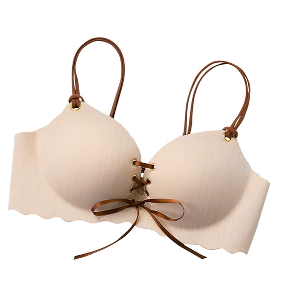 Nilvkv Demi Bras for Women, Wireless Bras for Women, Front Tie Back Hook Slit Strap Thin Breathable Comfort Wireless Everyday Bra Beige 32ABC