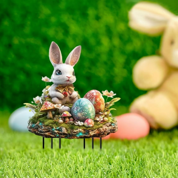 Nilvkv Easter Garden Stake Decorations Outdoor Bunny Rabbit Statue with Metal Stake Vintage Spring Yard Lawn Ornament for Patio Pathway Flower Bed Decor