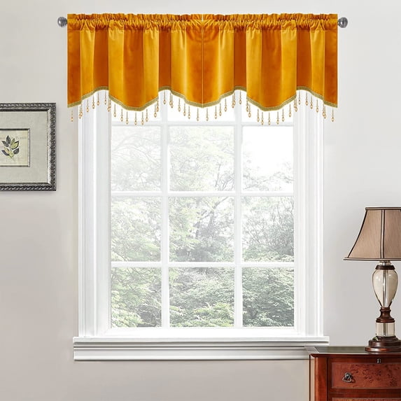 Nilvkv Elegant Fringed Window Curtains Patterned Rod Panels Stylish Short Drapes for Home Decor(18x52in)