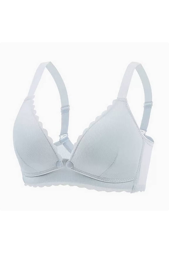 Front Closure Bras for Women, Bras for Older Women, Front Closure Mature Thin Plus Size Wireless Comfort Push Up Fixed Cup Open Back Bra Blue 38BCD