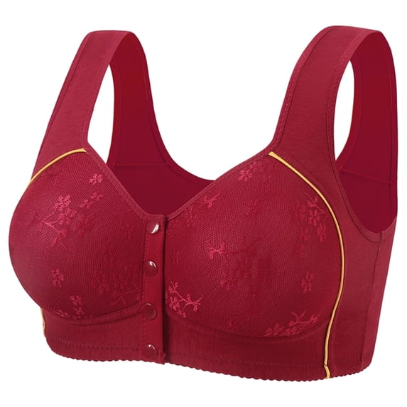 Nilvkv Front Closure Bras for Women, Plus Size Bras, Alluring Non Magnetic Wireless Push Up Front Closure Thin Cup Plus Size Cami Everyday Bra Red 38BC