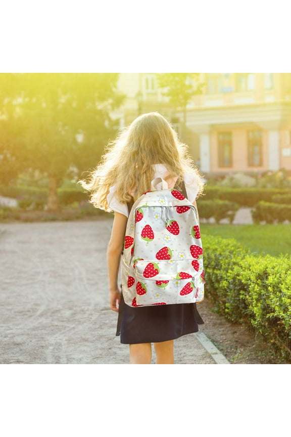 Gir1s Floral Strawberry Pattern Backpack Campus Fashion Schoo1 Bag Suitable for Junior High Schoo1 Bags, Travel Backpack, School Supplies
