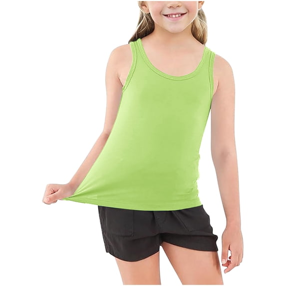 Nilvkv Girls Racerback Tank Top, Girls Tank Tops, Kids Solid Sleeveless Racerback Basic Top Summer Green 10-11 Years