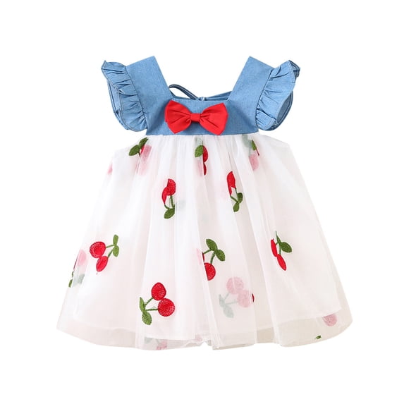 Nilvkv Girls Dresses,toddler Dress,toddler Kids Girls Denim Skirt Fashion Cute Sleeveless Mesh Cowboy Dress White 2-3 Years