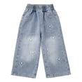 thumbnail image 1 of Nilvkv Girls Jeans, Jeans for Girls, Embroidered Heart Detail Stretchy Straight Leg Denim Pants With Pockets Casual Daily Blue 12-18 Months, 1 of 8