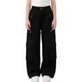 thumbnail image 1 of Nilvkv Girls Jeans, Jeans for Girls, Kids Solid Color High Waist Straight Leg Cargo Denim Pants Loose Fit Casual Spring Fall Black 7-8 Years, 1 of 5