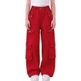 thumbnail image 1 of Nilvkv Girls Jeans, Jeans for Girls, Kids Solid Color High Waist Straight Leg Cargo Denim Pants Loose Fit Casual Spring Fall Red 9-10 Years, 1 of 5