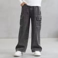 thumbnail image 1 of Nilvkv Girls Jeans, Jeans for Girls, Kids Solid Color Stretchy Cargo Denim Pants Elastic Waist with Pockets Casual Black 4-5 Years, 1 of 8