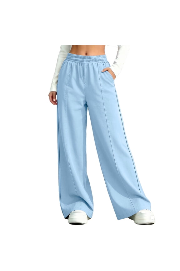 Girls Pants, Pants for Girls, Kids Solid Color Lightweight Lyocell Denim Elastic Waist Wide Leg Pants Summer Blue 7-8 Years