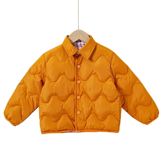 Nilvkv Girls Puffer Jacket, Kids Windbreaker Jacket, Solid Color Quilted Puffer Jacket Collared Button Down Lightweight Down Coat Outerwear Orange 5-6 Years Orange 5-6 Years