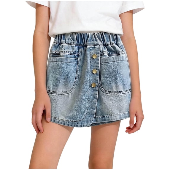 Nilvkv Girls Shorts, Shorts for Girls, Skort With Built In Leggings Pockets Elastic Waist Stretchy Denim Casual Summer Daily Blue 5-6 Years