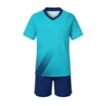 thumbnail image 1 of Nilvkv Toddler Girl Outfit, Girls Athletic Sets, Fast Dry Breathable Short Sleeve Jersey and Pocketed Shorts Set Training Blue 13-14 Years, 1 of 8
