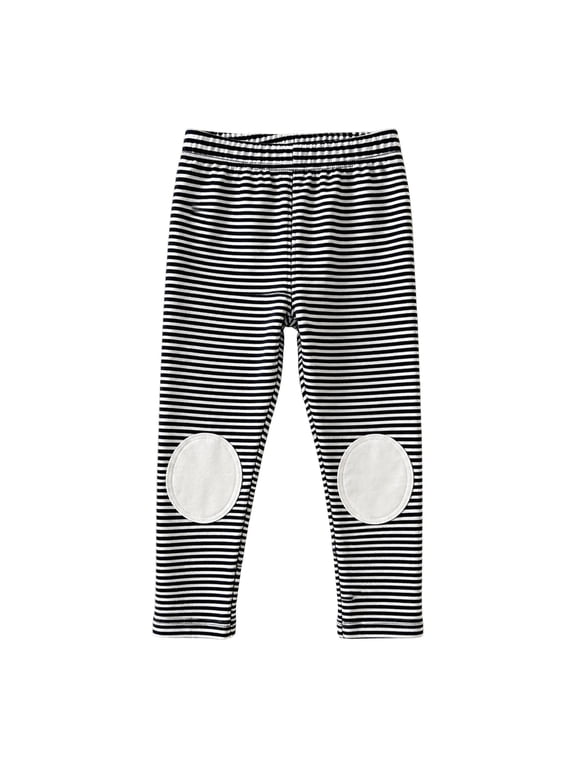 Girls Striped Knit Leggings,Knee Patches,Elastic Waist,Soft Casual Trousers for Toddler,Toddler Girl Pants