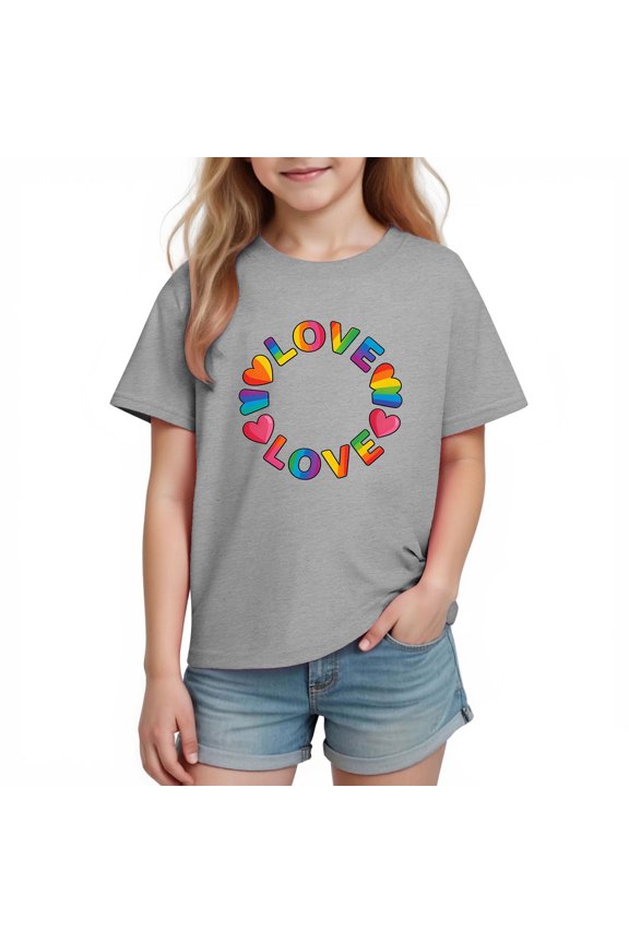 Girls Summer Tops, Girls Tops, Vacation Arrow Print Short Sleeve Cotton Top Casual Summer Gray 7-8 Years