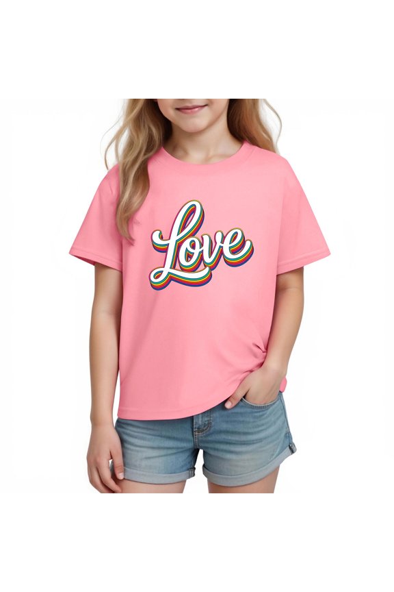 Girls Summer Tops, Shirts for Girls, Arrow Print Short Sleeve Cotton Top Casual Summer Pink 4-5 Years