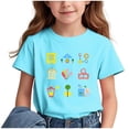thumbnail image 1 of Nilvkv Girls Summer Tops, Shirts for Girls, Doodle Print Round Neck Short Sleeve Tee Back to School Blue 5-6 Years, 1 of 7