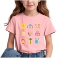 thumbnail image 1 of Nilvkv Girls Summer Tops, Shirts for Girls, Doodle Print Round Neck Short Sleeve Tee Back to School Pink 11-12 Years, 1 of 7