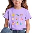 thumbnail image 1 of Nilvkv Girls Summer Tops, Shirts for Girls, Doodle Print Round Neck Short Sleeve Tee Back to School Purple 3-4 Years, 1 of 7