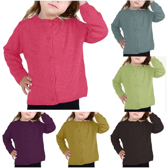 Nilvkv Girls Sweater, Kids Sweater, Casual Wear Solid Color Crew Neck Button-Up Knit Cardigan Yellow 5-6 Years