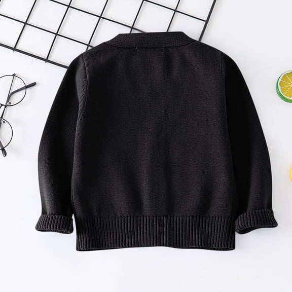 Nilvkv Girls Sweaters, Cardigan Sweaters for Boy, Children's Solid Color Long Sleeved Fleece Knitted Cardigan Long Sleeved V- Neck Sweater for Kids