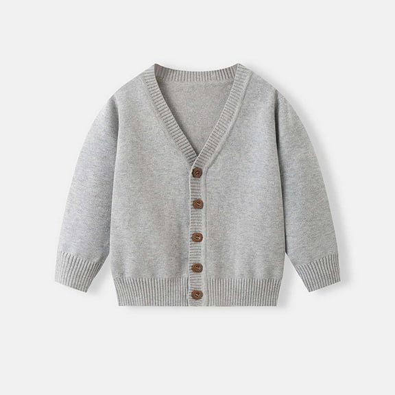 Nilvkv Girls Sweaters, Cardigan Sweaters for Boys, Children's Solid Color Long Sleeved Fleece Knitted Cardigan Long Sleeved V- Neck Sweater for Kids