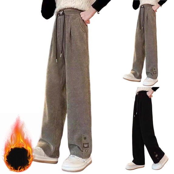 Nilvkv Girls Sweatpants, Girls Pants, Solid Color Wide Straight Leg Joggers featuring Elastic Drawstring Waist and Button Cuffs for Everyday Casual Beige 14-15 Years