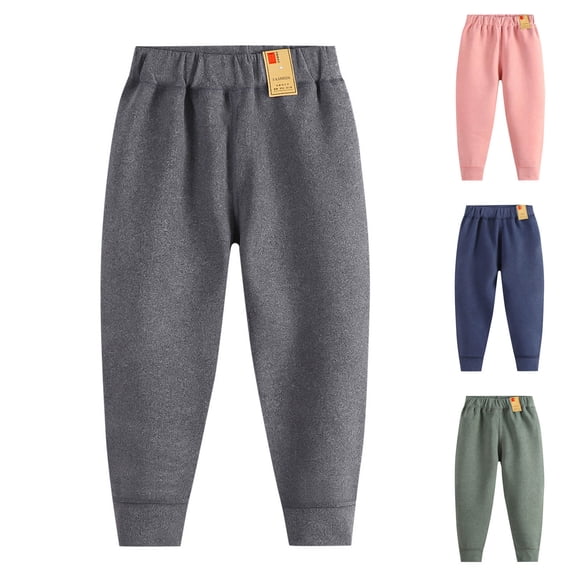 Nilvkv Girls Sweatpants, Kids Pants, Fleece Lined Thermal Solid Base Layer Pants with Elastic Waist and Cuffed Legs for Winter Gray 2-3 Years